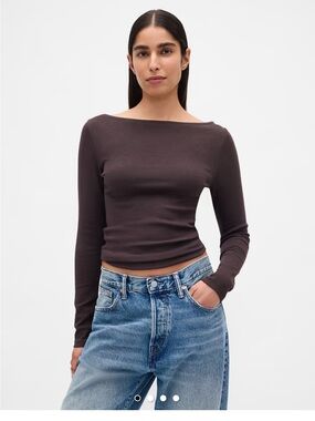 GAP Women's Long-Sleeve Boatneck Top in Dark Brown